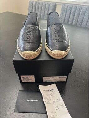 NEW Saint Laurent YSL Men Smooth Nappa Leather Espadrille Black 41 EU/8-8.5US